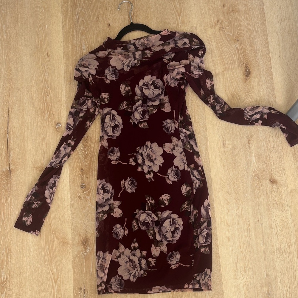 Windsor Burgundy and Pink Floral Long Sleeve Dress